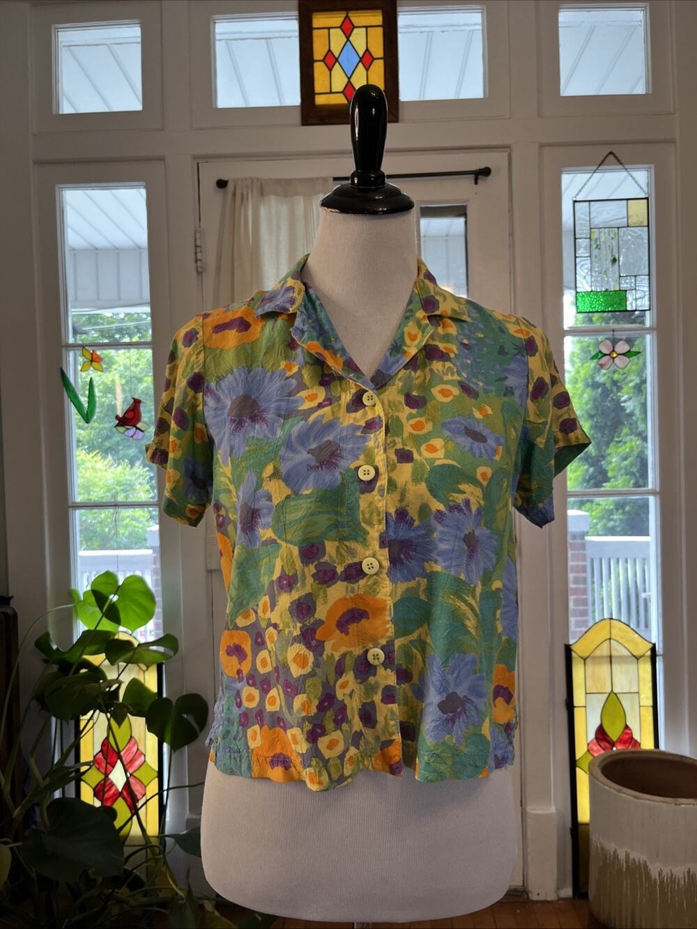 Vintage Jams World XS Tropical Floral Hawaiian Button Front Shirt Womens